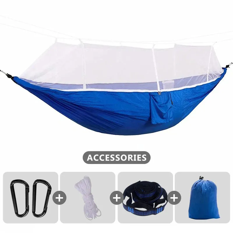 260x140cm Camping Hammock with Mosquito Net Double Travel Hanging Sleeping Bed Swing with Tree Straps for Travel Survival Garden