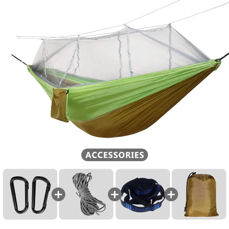 260x140cm Camping Hammock with Mosquito Net Double Travel Hanging Sleeping Bed Swing with Tree Straps for Travel Survival Garden