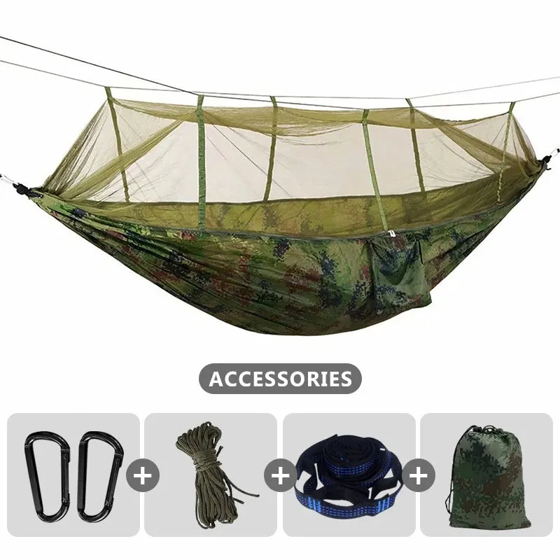 260x140cm Camping Hammock with Mosquito Net Double Travel Hanging Sleeping Bed Swing with Tree Straps for Travel Survival Garden