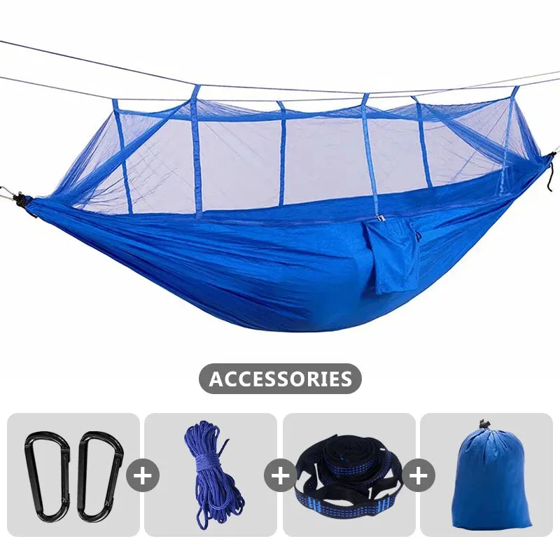 260x140cm Camping Hammock with Mosquito Net Double Travel Hanging Sleeping Bed Swing with Tree Straps for Travel Survival Garden
