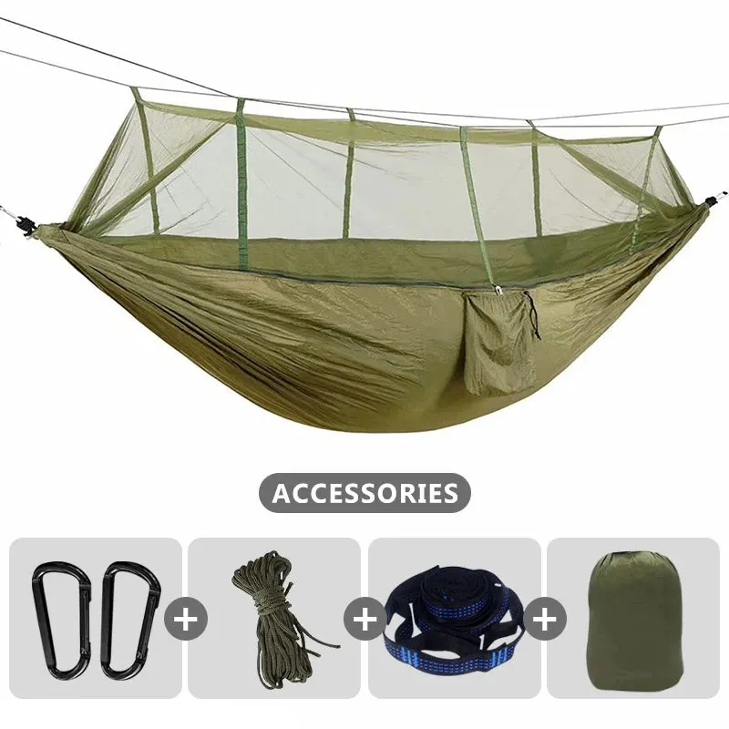 260x140cm Camping Hammock with Mosquito Net Double Travel Hanging Sleeping Bed Swing with Tree Straps for Travel Survival Garden