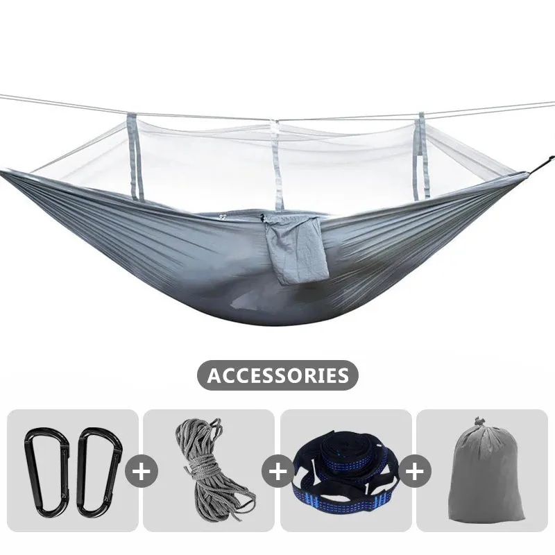 260x140cm Camping Hammock with Mosquito Net Double Travel Hanging Sleeping Bed Swing with Tree Straps for Travel Survival Garden