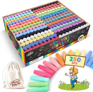 280PCS Sidewalk Chalks in 24 Colors: Washable Jumbo Chalk Set for Kids Toddlers, Non-Toxic Dustless Colored Chalk Bulk for Outdoor Art, Party Favors, Painting on Chalkboard Blackboard and Playground