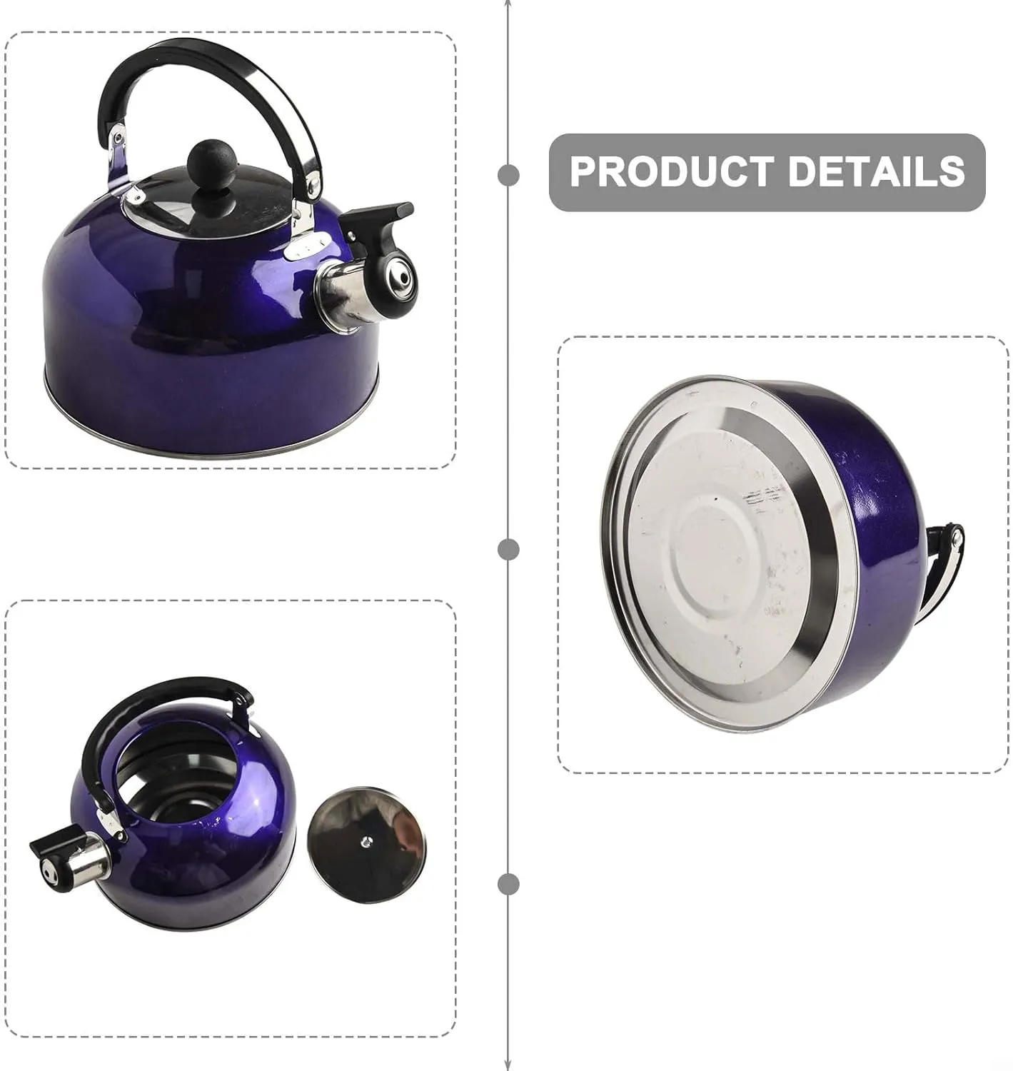 2L Stainless Steel Whistling Kettle for Stovetop, Electric or Induction Hob, Camping Tea Pot with Easy-Grip Handle(Blue)