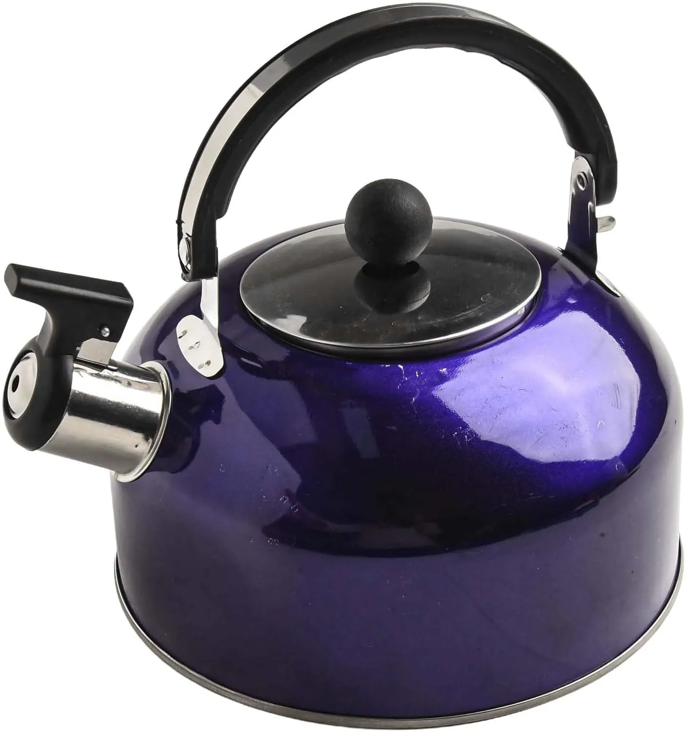 2L Stainless Steel Whistling Kettle for Stovetop, Electric or Induction Hob, Camping Tea Pot with Easy-Grip Handle(Blue)