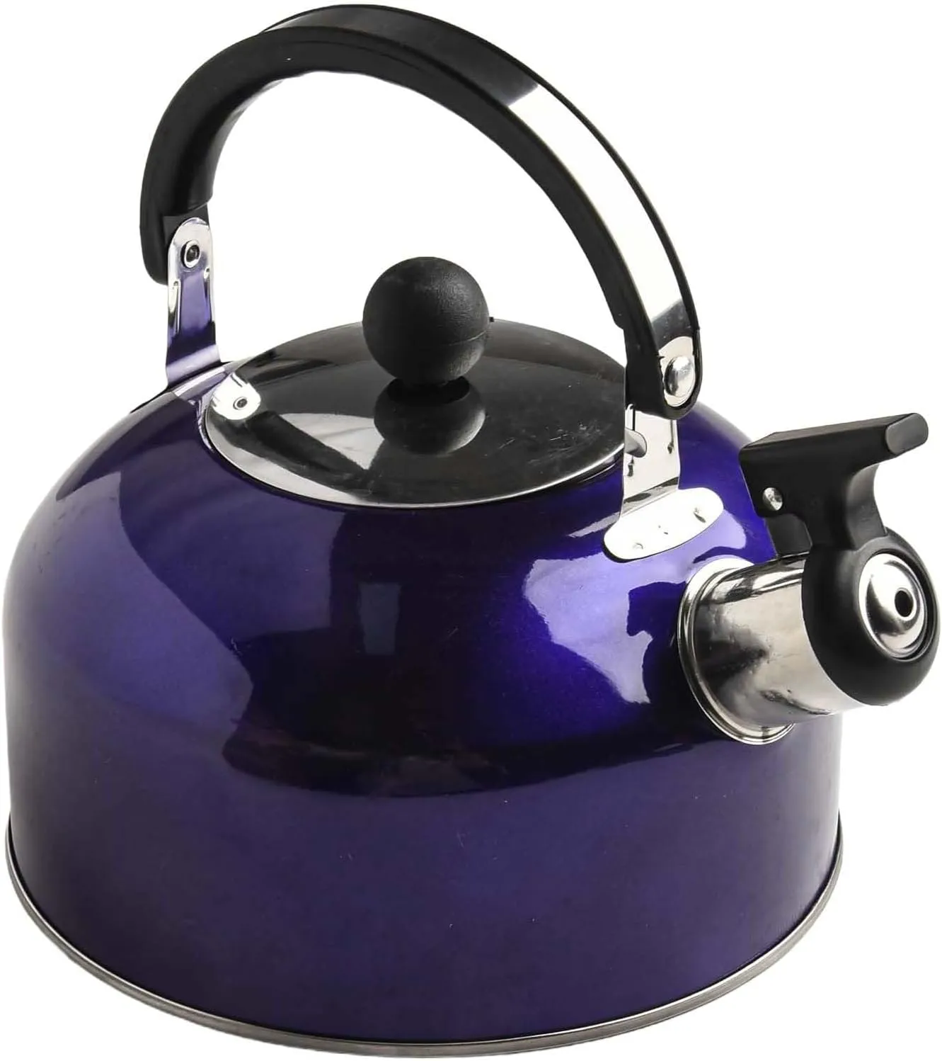 2L Stainless Steel Whistling Kettle for Stovetop, Electric or Induction Hob, Camping Tea Pot with Easy-Grip Handle(Blue)