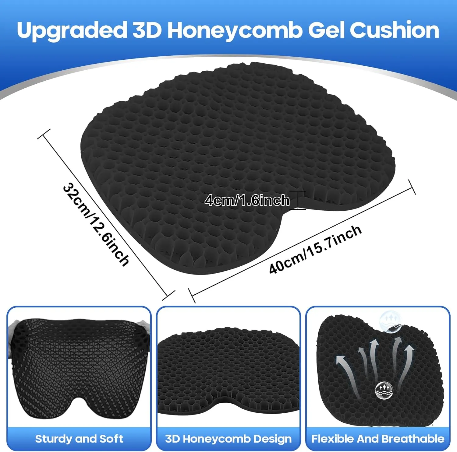 2PCS Anti Slip Kayak Gel Seat Cushion with Cover, Waterproof Seat Cushion Kayak Seat Pad for Sit in Inflatable Kayak, Canoe & Boat Fishing, Rowing, Lifetime Kayak Accessories (Black)