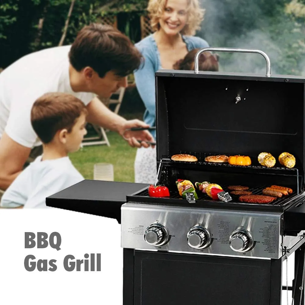 3 Burner BBQ Propane Gas Grill, Stainless Steel 30,000 BTU Patio
