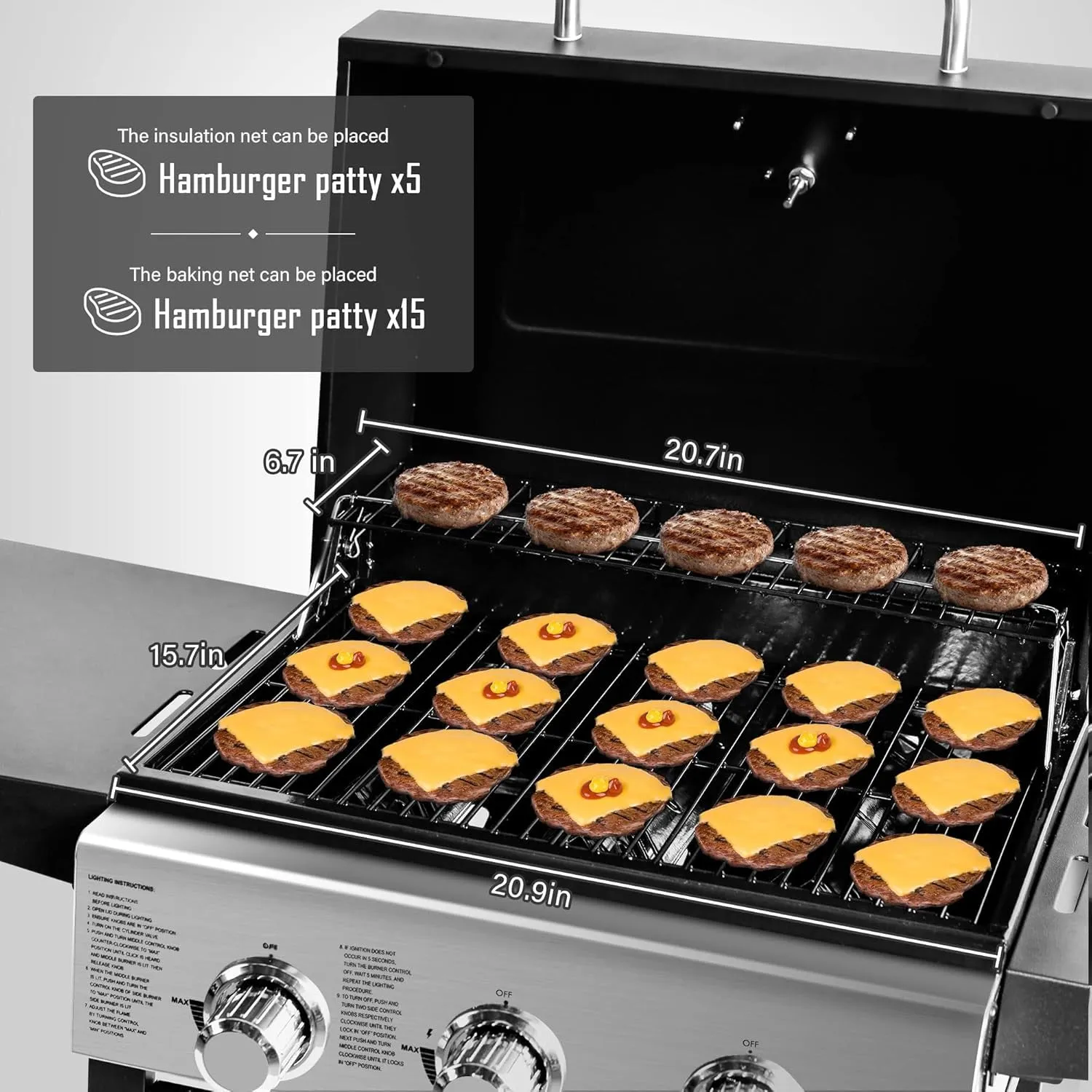 3 Burner BBQ Propane Gas Grill, Stainless Steel 30,000 BTU Patio