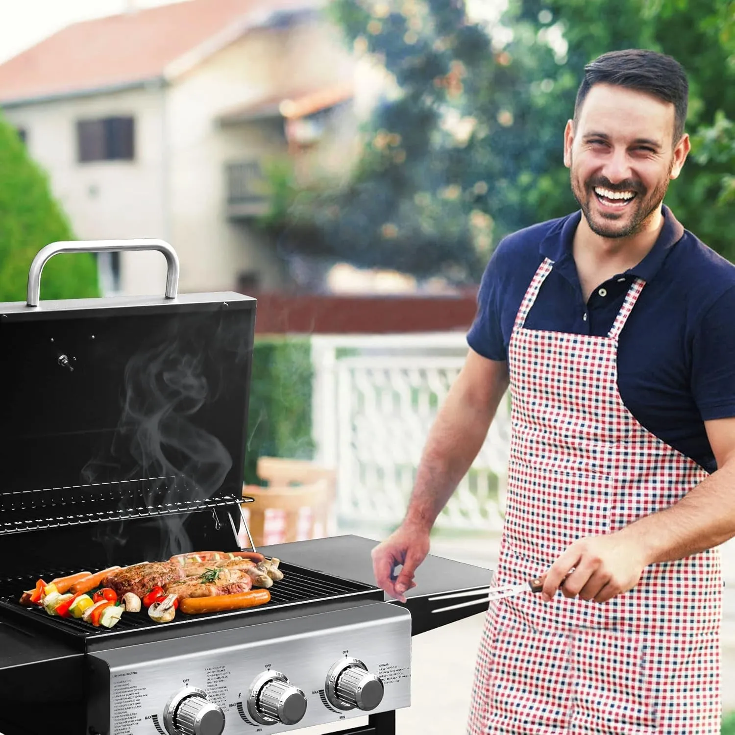 3 Burner BBQ Propane Gas Grill, Stainless Steel 30,000 BTU Patio