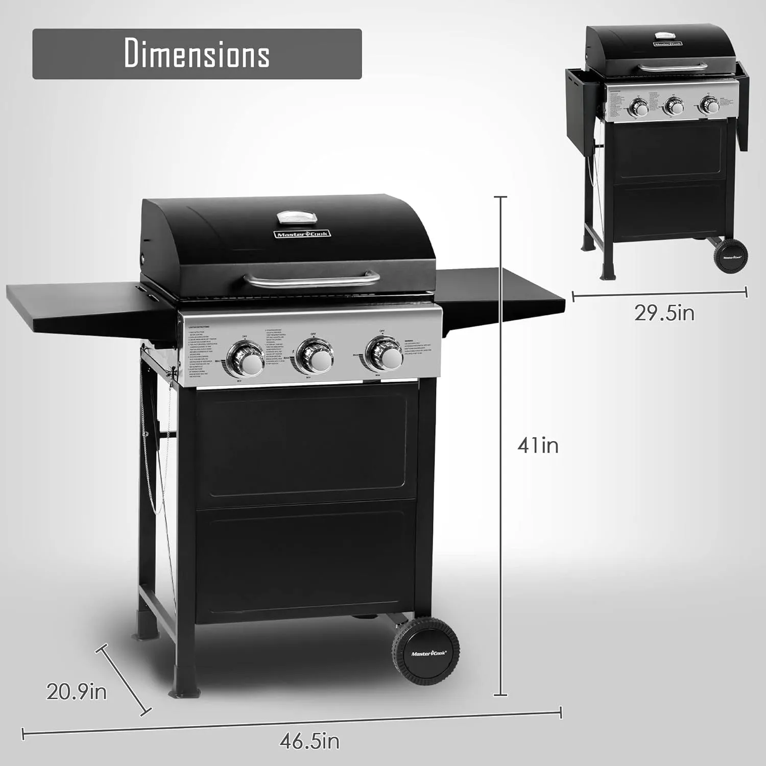 3 Burner BBQ Propane Gas Grill, Stainless Steel 30,000 BTU Patio