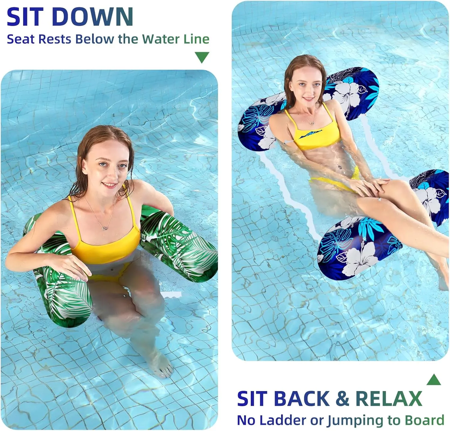 3 Pack Water Pool Floats Hammock for Adult, Pool Float Lounger for Swimming Pool, 4 in 1 Floating Rafts(Saddle, Lounge Chair, Floaties Hammock, Drifter)