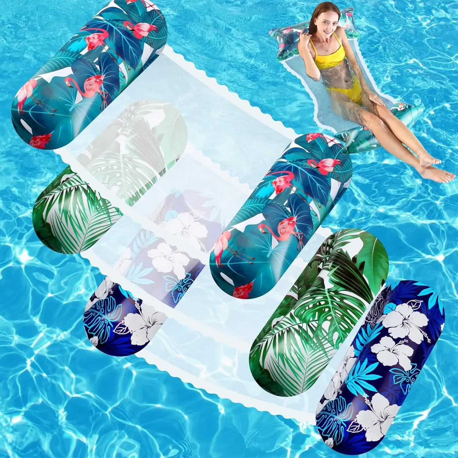 3 Pack Water Pool Floats Hammock for Adult, Pool Float Lounger for Swimming Pool, 4 in 1 Floating Rafts(Saddle, Lounge Chair, Floaties Hammock, Drifter)