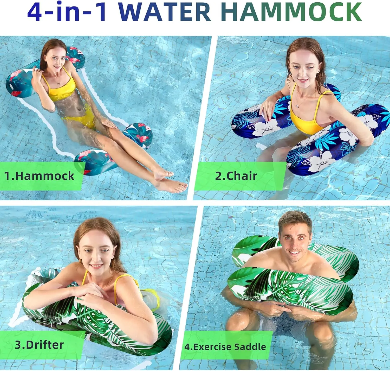 3 Pack Water Pool Floats Hammock for Adult, Pool Float Lounger for Swimming Pool, 4 in 1 Floating Rafts(Saddle, Lounge Chair, Floaties Hammock, Drifter)