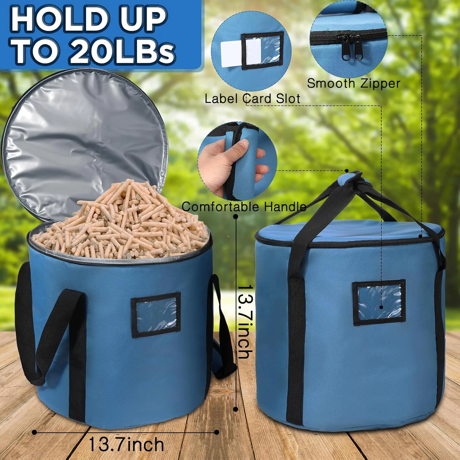 3 Pcs 20lbs Fuel Pellet Storage Bag - Stay Dry Pellet Bin with Anti Shock Cotton Layer(Dark Blue and Black)