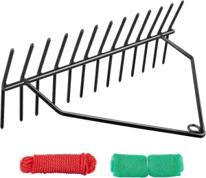 32" Aquatic Weed Rake, 8.6" Steel Rod Lake Weed Cutter, One-Piece Welding, No Assembly Required, Lake Weed Rake for Pond Beach Landscaping, Perfect Tie Hole, 30ft Thicker Rope and The Net