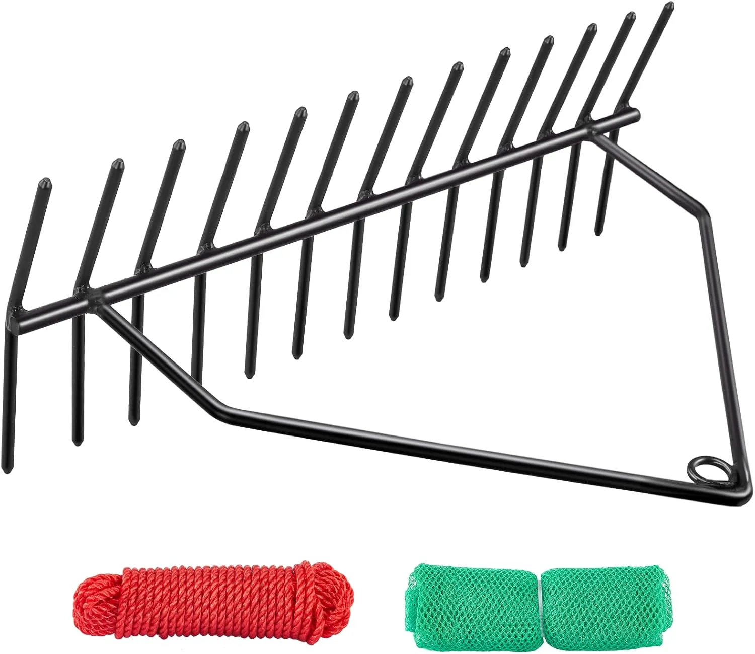 32" Aquatic Weed Rake, 8.6" Steel Rod Lake Weed Cutter, One-Piece Welding, No Assembly Required, Lake Weed Rake for Pond Beach Landscaping, Perfect Tie Hole, 30ft Thicker Rope and The Net