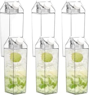34 oz Clear Milk Carton Water Bottle, 6 Pcs Plastic Milk Bottles Portable Square Milk Box Bulk, Reusable Milk Carton Container Juice Bottle for Outdoor Sports Travel Drinking
