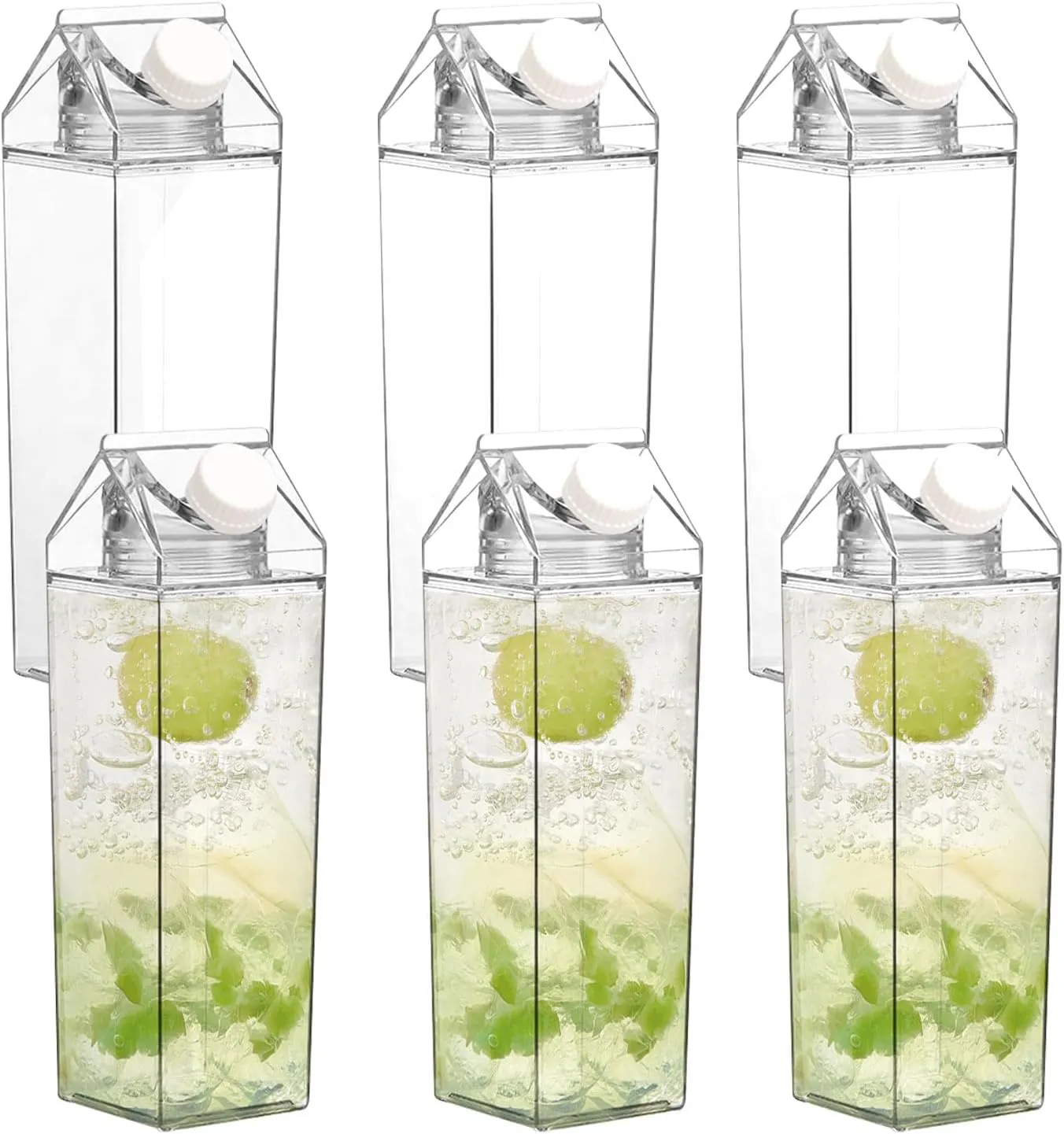 34 oz Clear Milk Carton Water Bottle, 6 Pcs Plastic Milk Bottles Portable Square Milk Box Bulk, Reusable Milk Carton Container Juice Bottle for Outdoor Sports Travel Drinking
