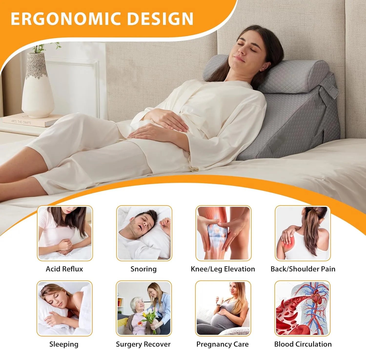 3PCS Wedge Pillow Set for After Surgery, Wedge Pillow Headboard, Adjustable 9&12 Inch Bed Pillow Wedge for Sleeping, Acid Reflux, Orthopedic Pillow Wedge for Back Pain Relief, Gerd, Grey