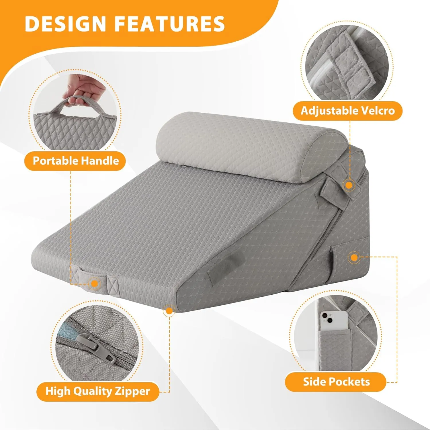 3PCS Wedge Pillow Set for After Surgery, Wedge Pillow Headboard, Adjustable 9&12 Inch Bed Pillow Wedge for Sleeping, Acid Reflux, Orthopedic Pillow Wedge for Back Pain Relief, Gerd, Grey