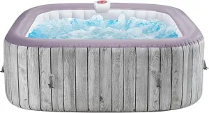 4-6 Person Inflatable Hot Tub, Portable Outdoor Spa Square Hot Tub with 130 Soothing Bubble Jets, Insulated Cover and 6 Filters, Max 104℉ Blow Up Hot Tubs for Home Backyard (Wood Grain)