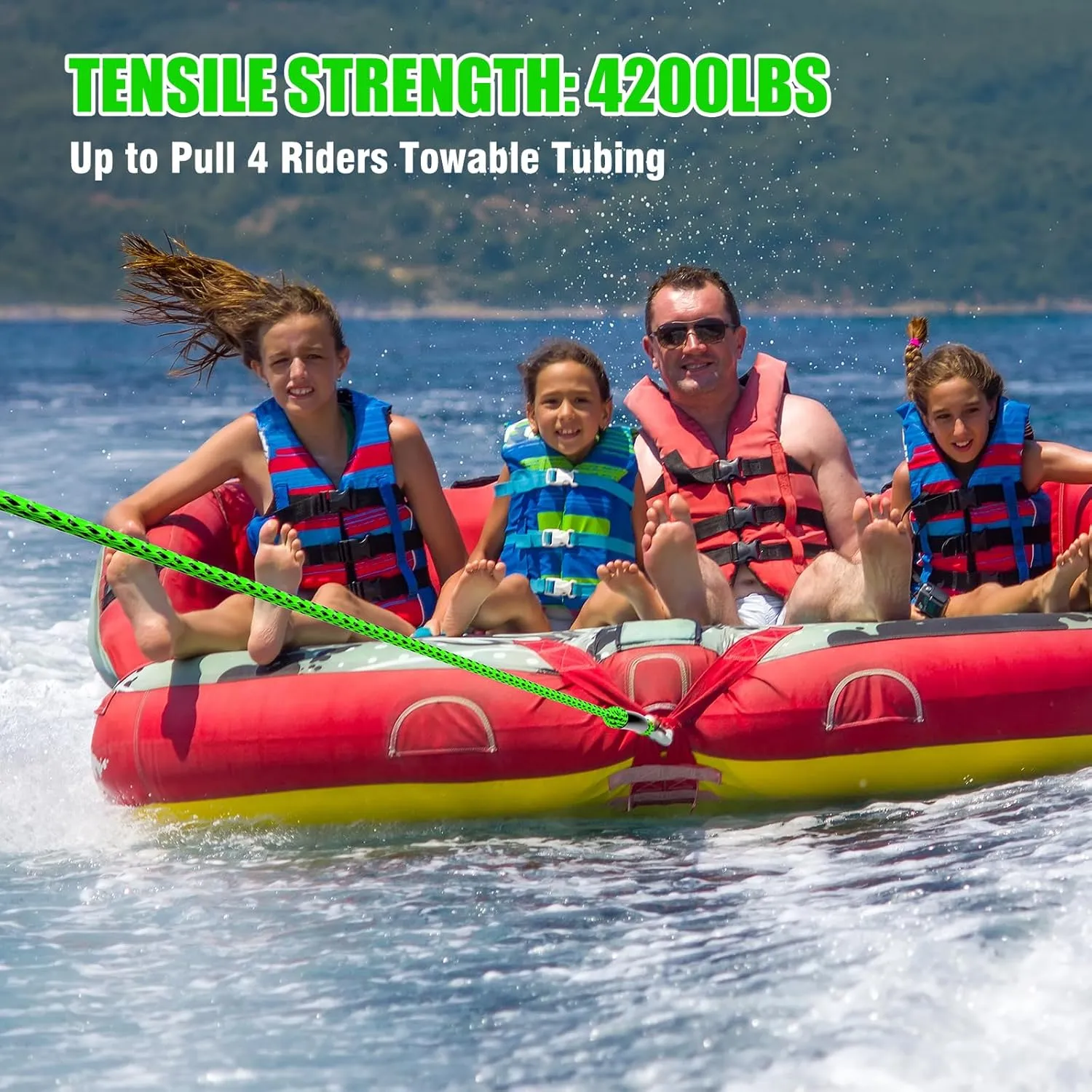 4-6K 60FT Boat Tow Rope for Tubing, Fits 1-4 Person Towable Tubes Boating, Heavy-Duty Floating Tube Tow Rope for Watersports