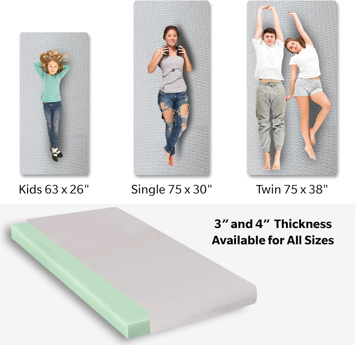 4 INCH Memory Foam Camping Mattress Pad with Water-Resistant Zipper, Roll Up Mattress for Floor, Travel Camping Sleeping Pads for Floor Outdoor Activities, Rvs, Certipur-Us