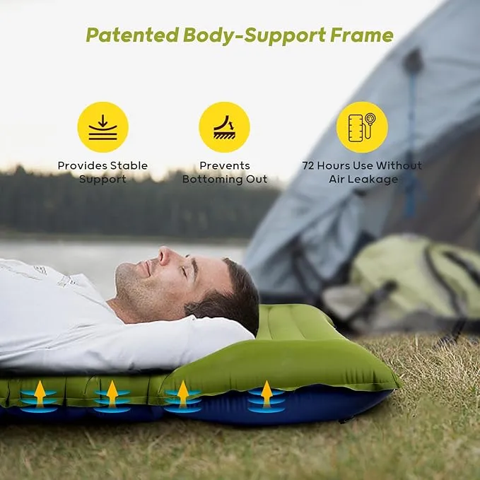 4-Inch-Thick Double Sleeping Pad for Camping, Strong Support Camping Mattress with Built-in Foot Pump, Lightweight Inflatable Sleeping Mat 2 Person for Backpacking, Hiking, Outdoors