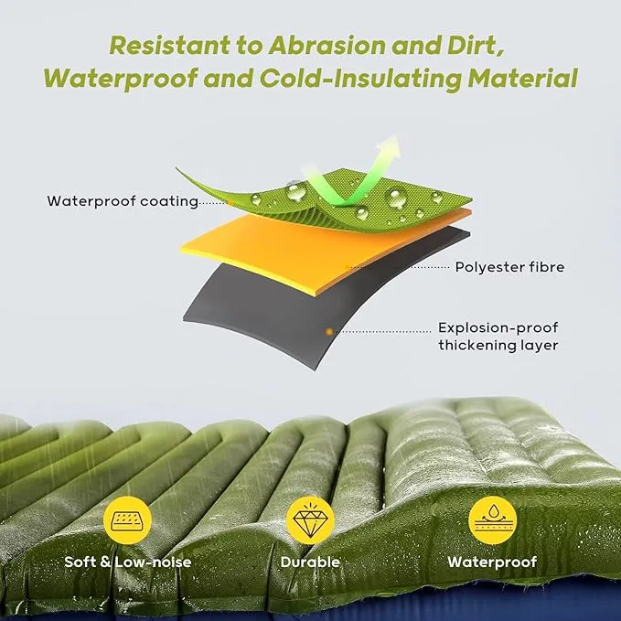 4-Inch-Thick Double Sleeping Pad for Camping, Strong Support Camping Mattress with Built-in Foot Pump, Lightweight Inflatable Sleeping Mat 2 Person for Backpacking, Hiking, Outdoors