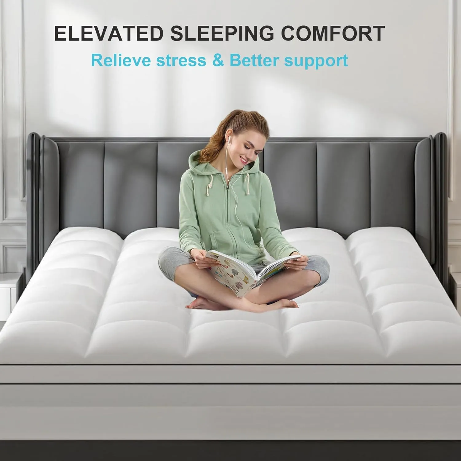 4 Inch Twin Mattress Topper Dual Layer,2 Inch Gel Memory Foam Plus 2 Inch Cooling Pillow Top Mattress Pad Cover for Back Pain,with 8-21 Inch Deep Pocket