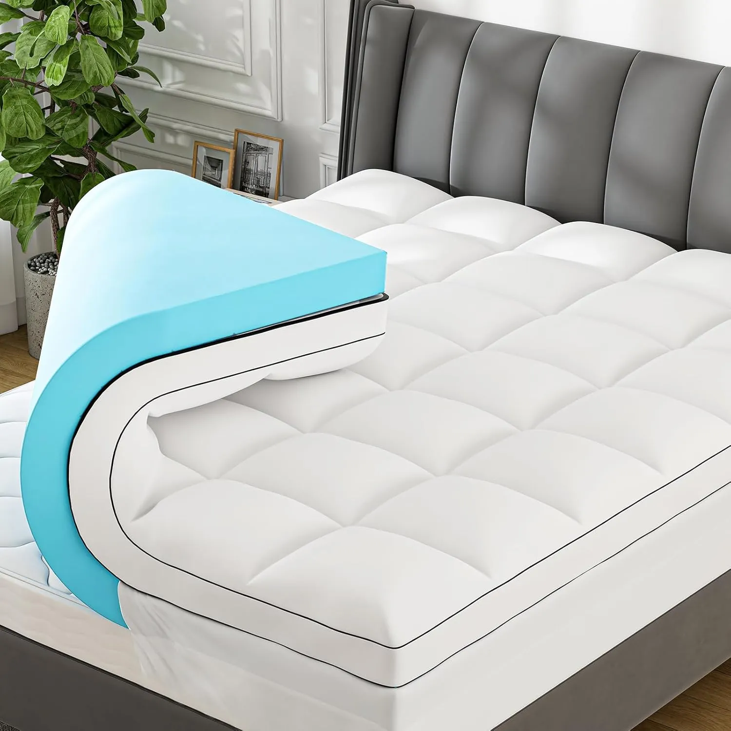 4 Inch Twin Mattress Topper Dual Layer,2 Inch Gel Memory Foam Plus 2 Inch Cooling Pillow Top Mattress Pad Cover for Back Pain,with 8-21 Inch Deep Pocket