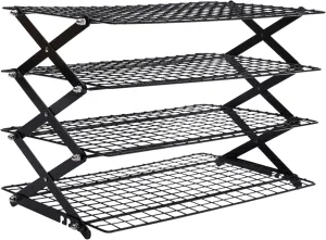 4-Tier Collapsible Cooling Rack, Foldable Design Grilling Drying Shelf Cooling Bakeware Maximum 22.05 Lbs per Tier Outdoor Camping Picnic Shelf with Grid Structure Design for Outdoor Picnics