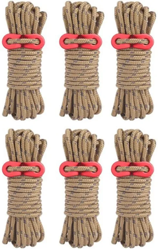 4.36yard 4mm Reflective Nylon Cord, 6pcs Solid Braid Nylon Rope with Aluminum Adjuster Cord Tensioner, Tent Guyline Rope for Camping Tent, Outdoor Hiking Packaging