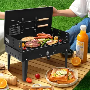44 * 27 * 7cm Portable Square Charcoal Grill Black