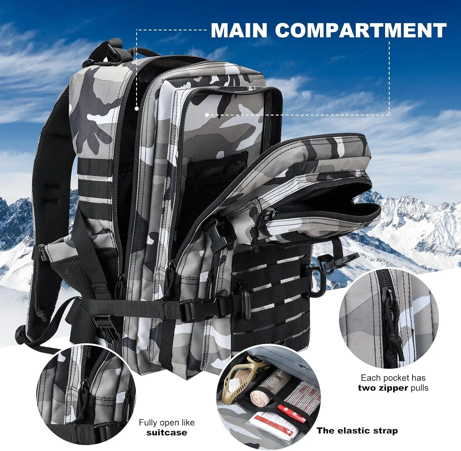 45L MOLLE Assault Pack, Tactical Backpack Military Army Camping Rucksack with Bottle Holder, 3-Day Pack Trip w/USA Flag Patch, D-Rings, Urban