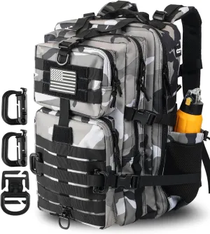 45L MOLLE Assault Pack, Tactical Backpack Military Army Camping Rucksack with Bottle Holder, 3-Day Pack Trip w/USA Flag Patch, D-Rings, Urban