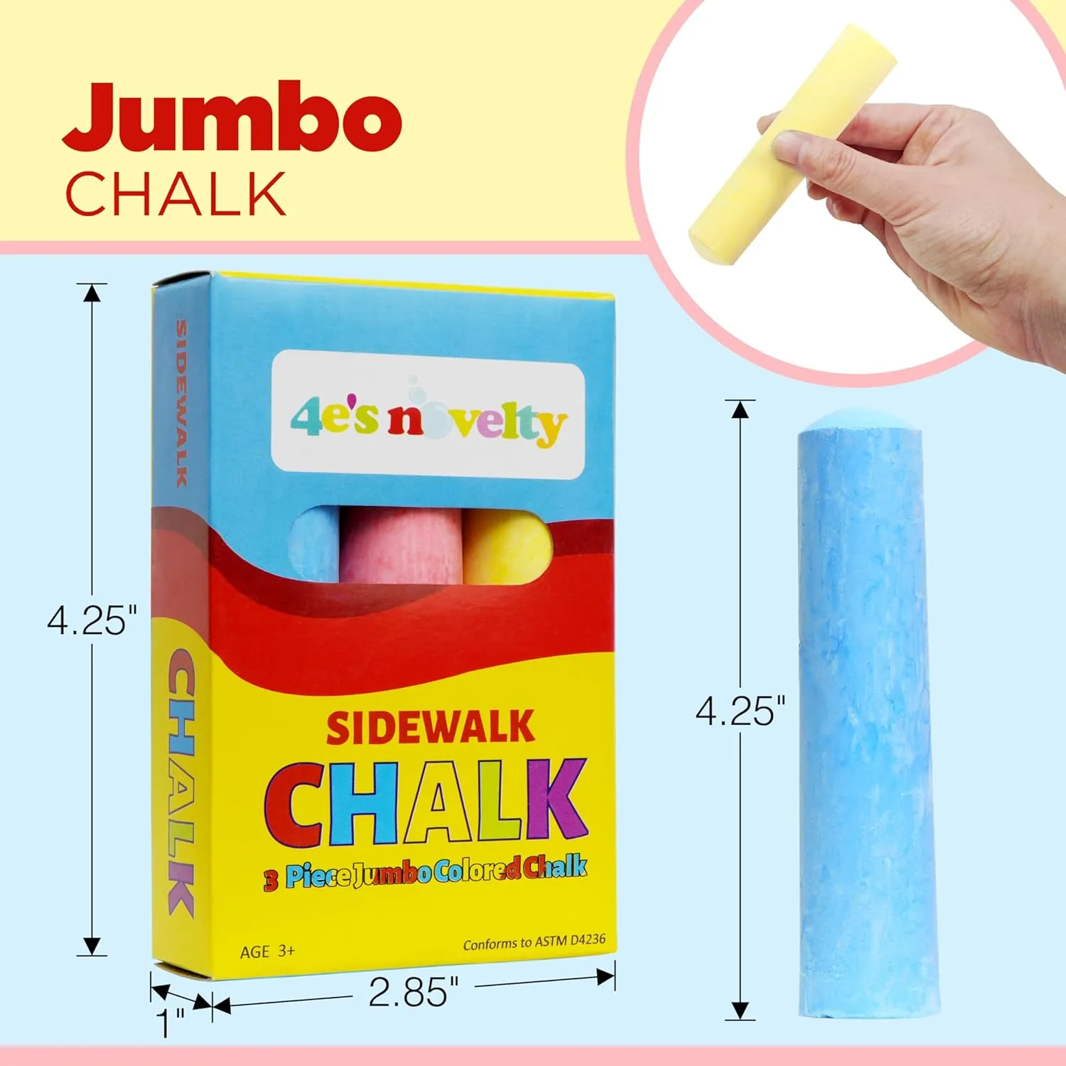 4E's Novelty 24 Pack Sidewalk Chalk Individually Wrapped Party Favors for Kids Bulk, 3 Jumbo Sticks In Each Box, Easter Basket Stuffers, Goodie Bag Fillers Toddlers Summer Gift Toy