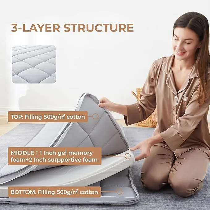 4Inch Cot Mattress Topper,Small Single Gel Infused Memory Foam,Machine Washable Cotton Cover,Roll Up Floors Mat,Portable Folding Sleep Pad(72 X 24“)