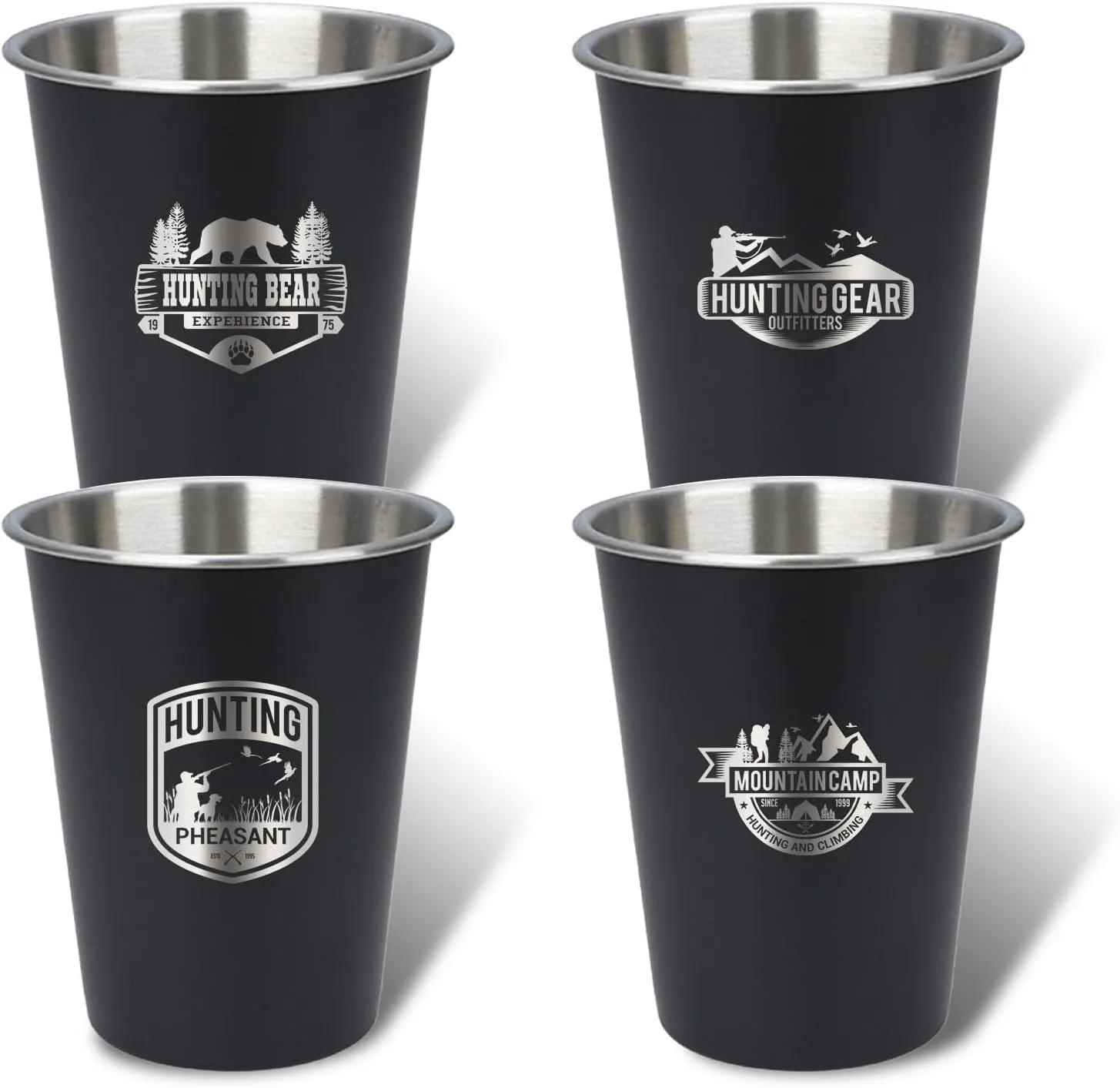 4pcs Camping Cup - Hunting Theme 12oz Stainless Steel Camping Mug for Outdoor Picnic Hiking Fishing Tumbler