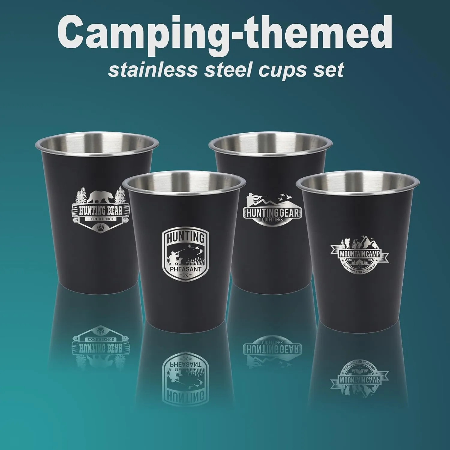 4pcs Camping Cup - Hunting Theme 12oz Stainless Steel Camping Mug for Outdoor Picnic Hiking Fishing Tumbler