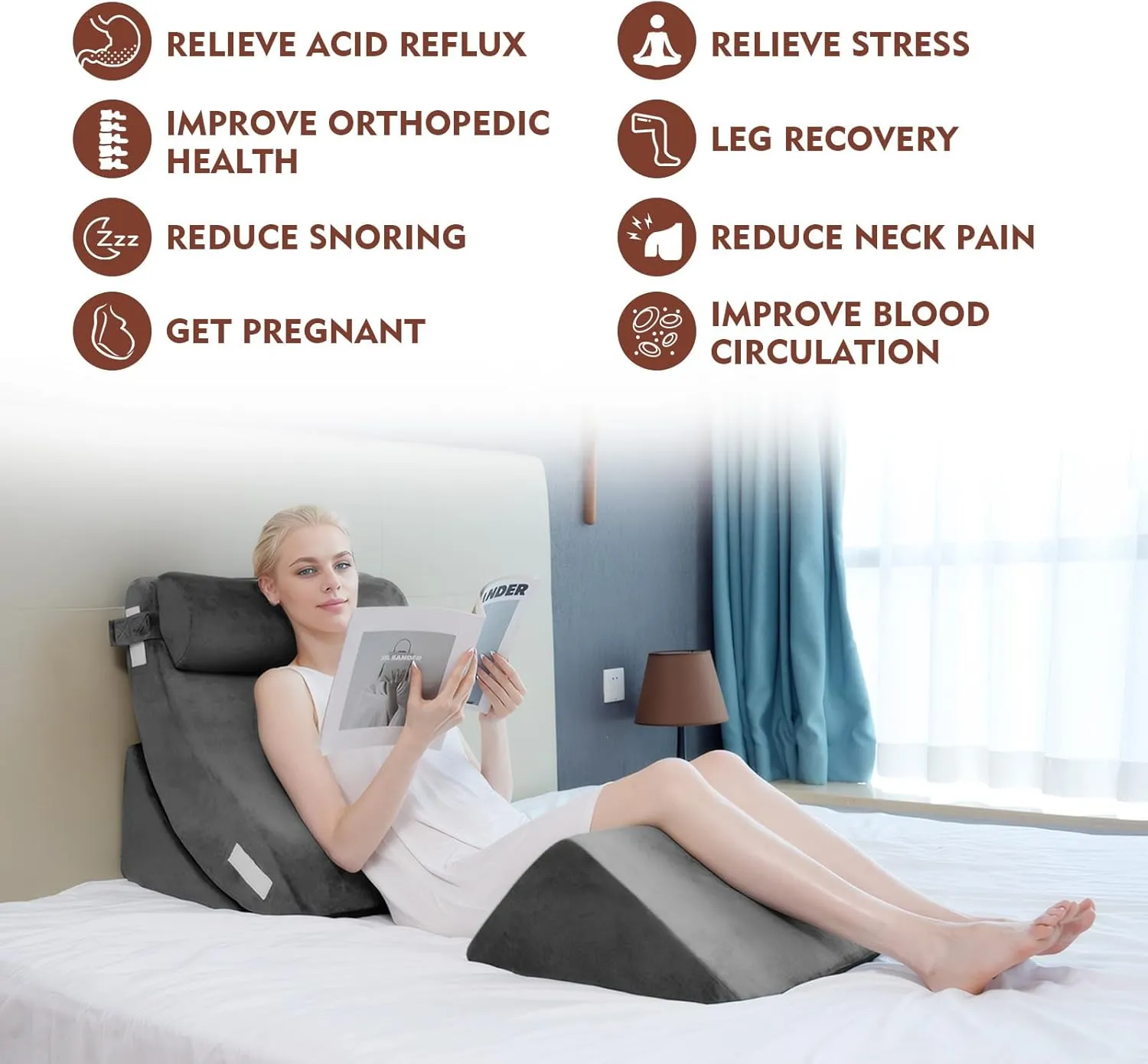 4pcs Orthopedic Bed Wedge Pillow Set, Post Surgery Memory Foam for Back, Leg Pain Relief, Sitting Pillow, Adjustable Pillows Acid Reflux and GERD for Sleeping