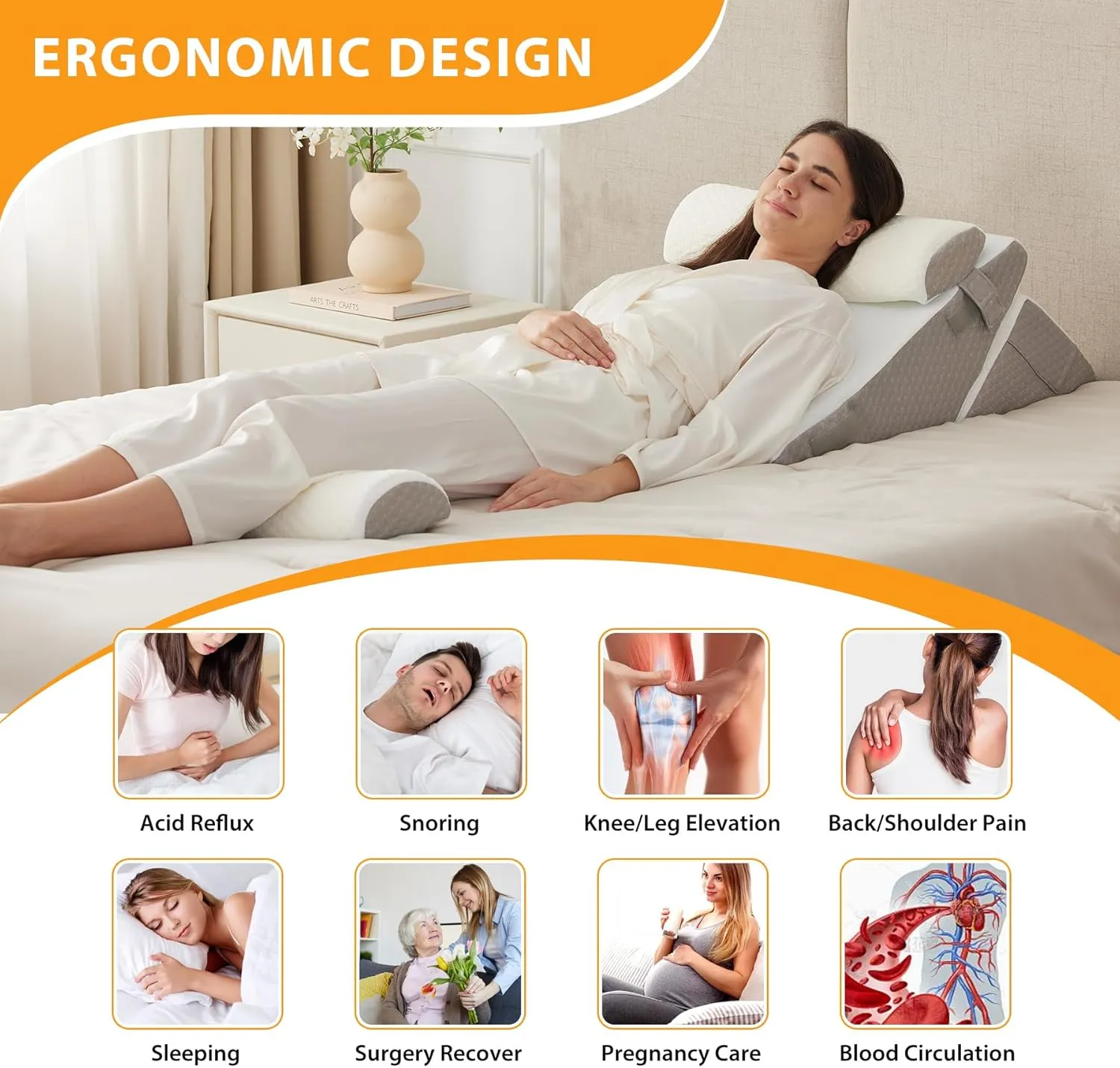 4PCS Wedge Pillow Set for After Surgery, Wedge Pillow Headboard, Adjustable 9&12 Inch Sleeping Wedge, Acid Reflux, Orthopedic Pillow Wedge for Back Pain Relief, Gerd, White/Grey