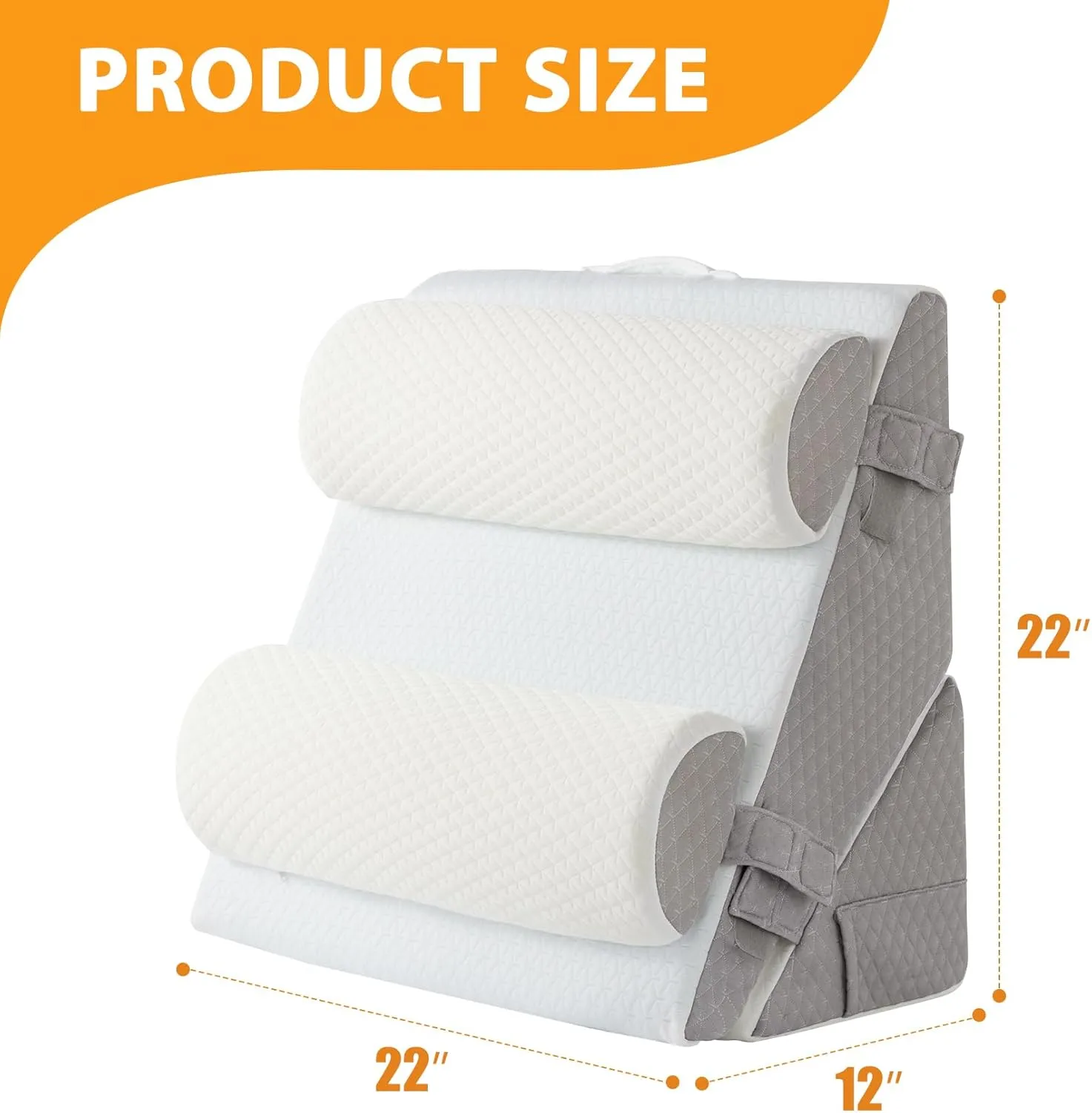 4PCS Wedge Pillow Set for After Surgery, Wedge Pillow Headboard, Adjustable 9&12 Inch Sleeping Wedge, Acid Reflux, Orthopedic Pillow Wedge for Back Pain Relief, Gerd, White/Grey