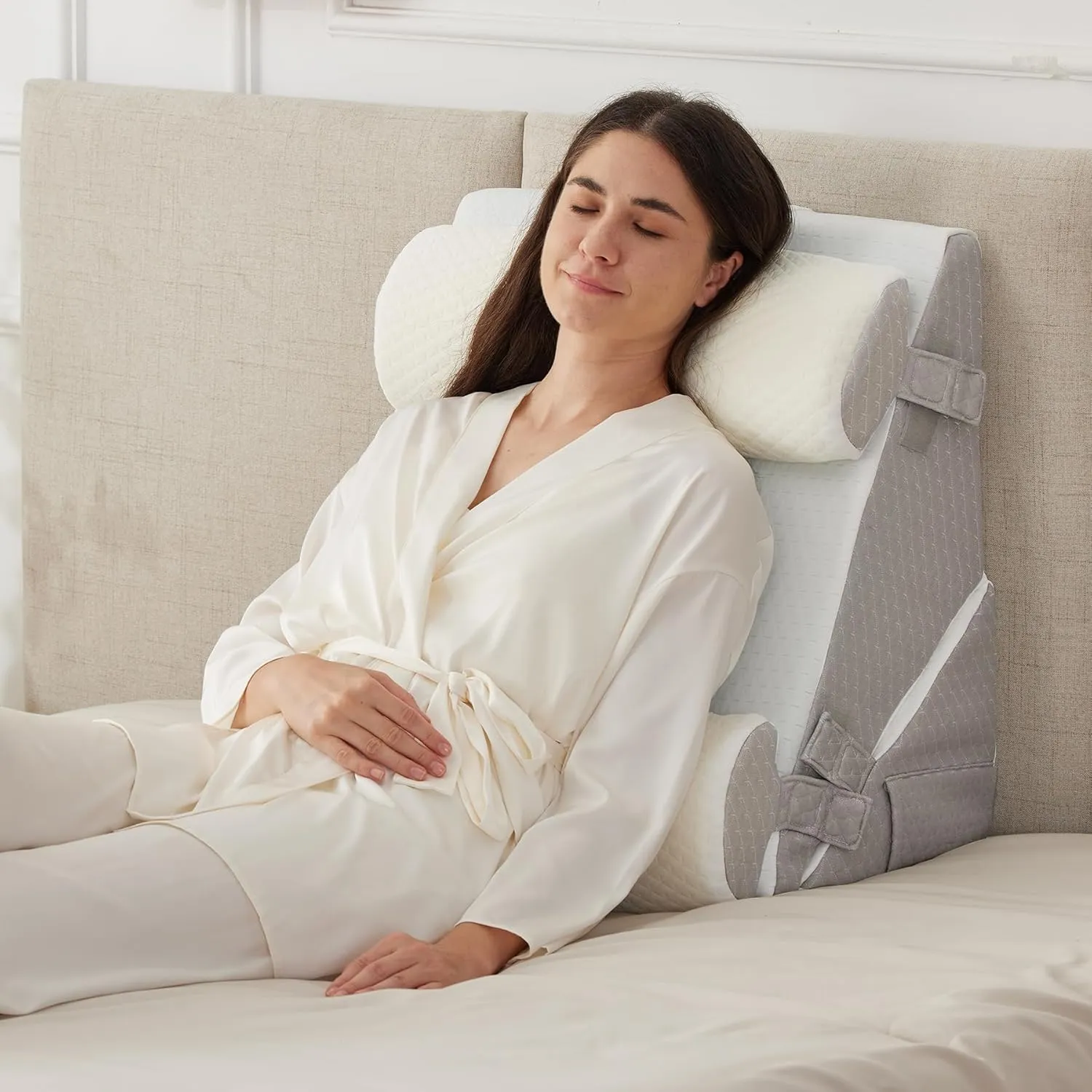 4PCS Wedge Pillow Set for After Surgery, Wedge Pillow Headboard, Adjustable 9&12 Inch Sleeping Wedge, Acid Reflux, Orthopedic Pillow Wedge for Back Pain Relief, Gerd, White/Grey