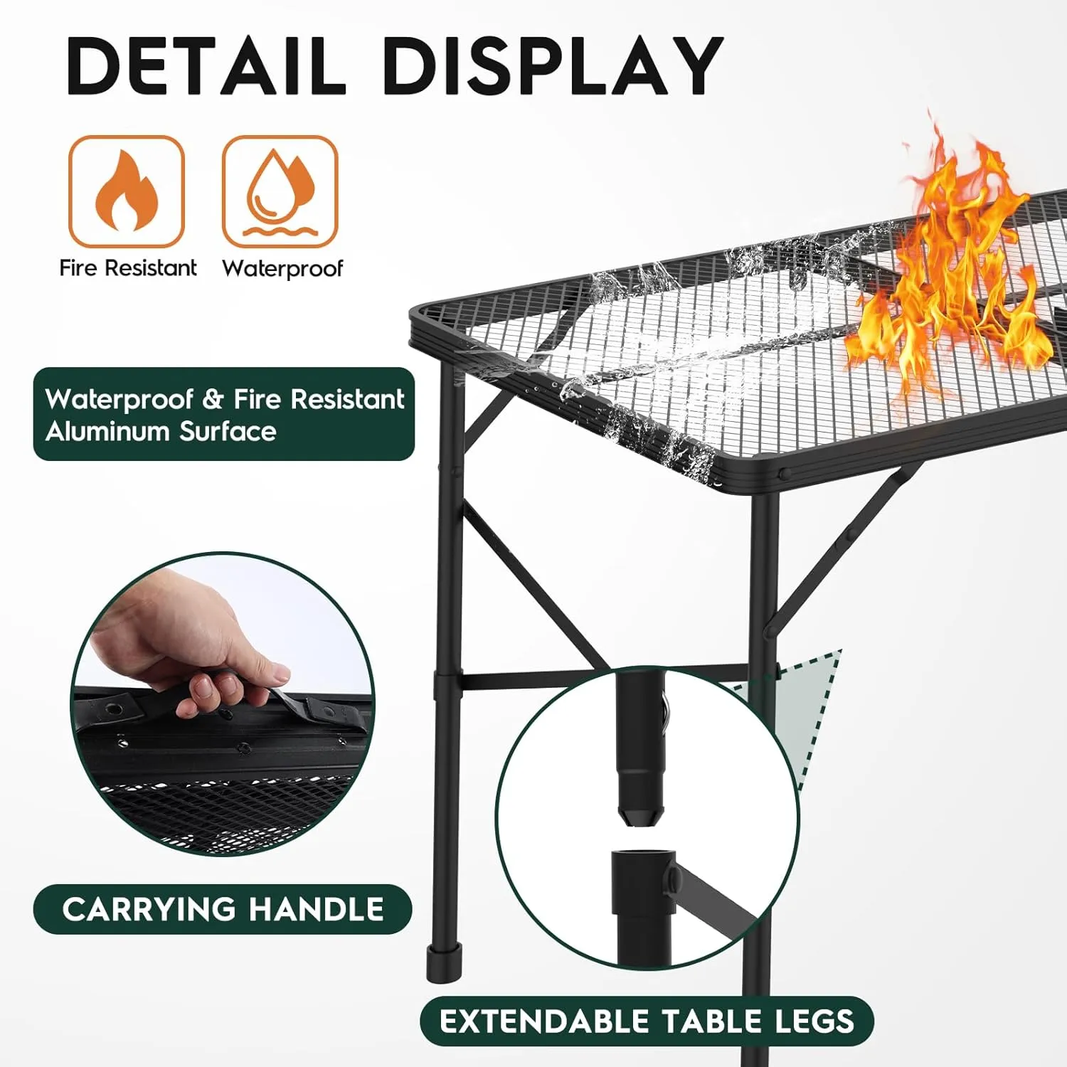 4x2 FT Folding Grill Table, Portable Camping Table for Outside, Adjustable Height Folding with Desktop & Mesh Bag, Lightweight Outdoor,Camping, Picnic, BBQ