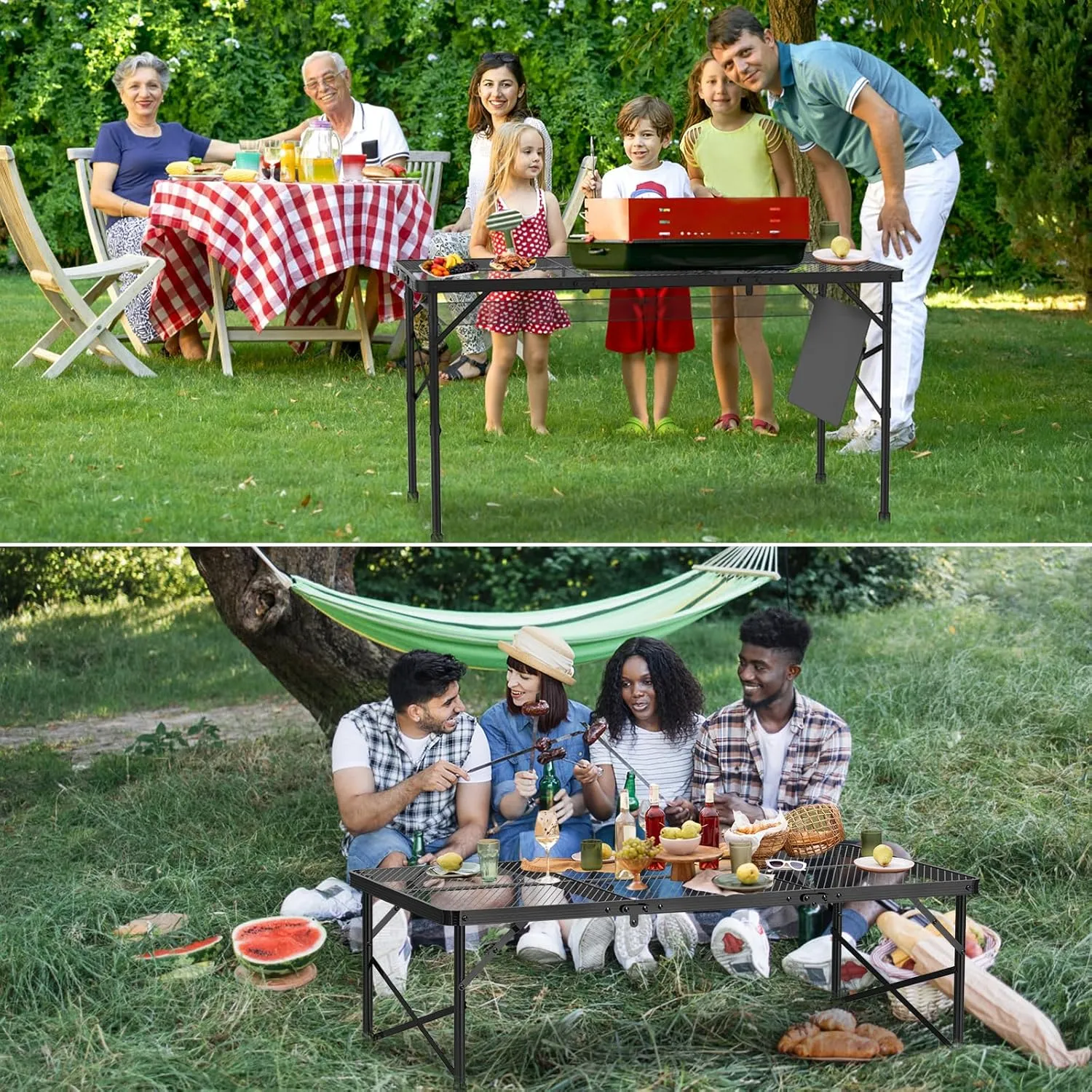 4x2 FT Folding Grill Table, Portable Camping Table for Outside, Adjustable Height Folding with Desktop & Mesh Bag, Lightweight Outdoor,Camping, Picnic, BBQ