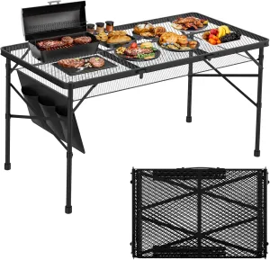 4x2 FT Folding Grill Table, Portable Camping Table for Outside, Adjustable Height Folding with Desktop & Mesh Bag, Lightweight Outdoor,Camping, Picnic, BBQ
