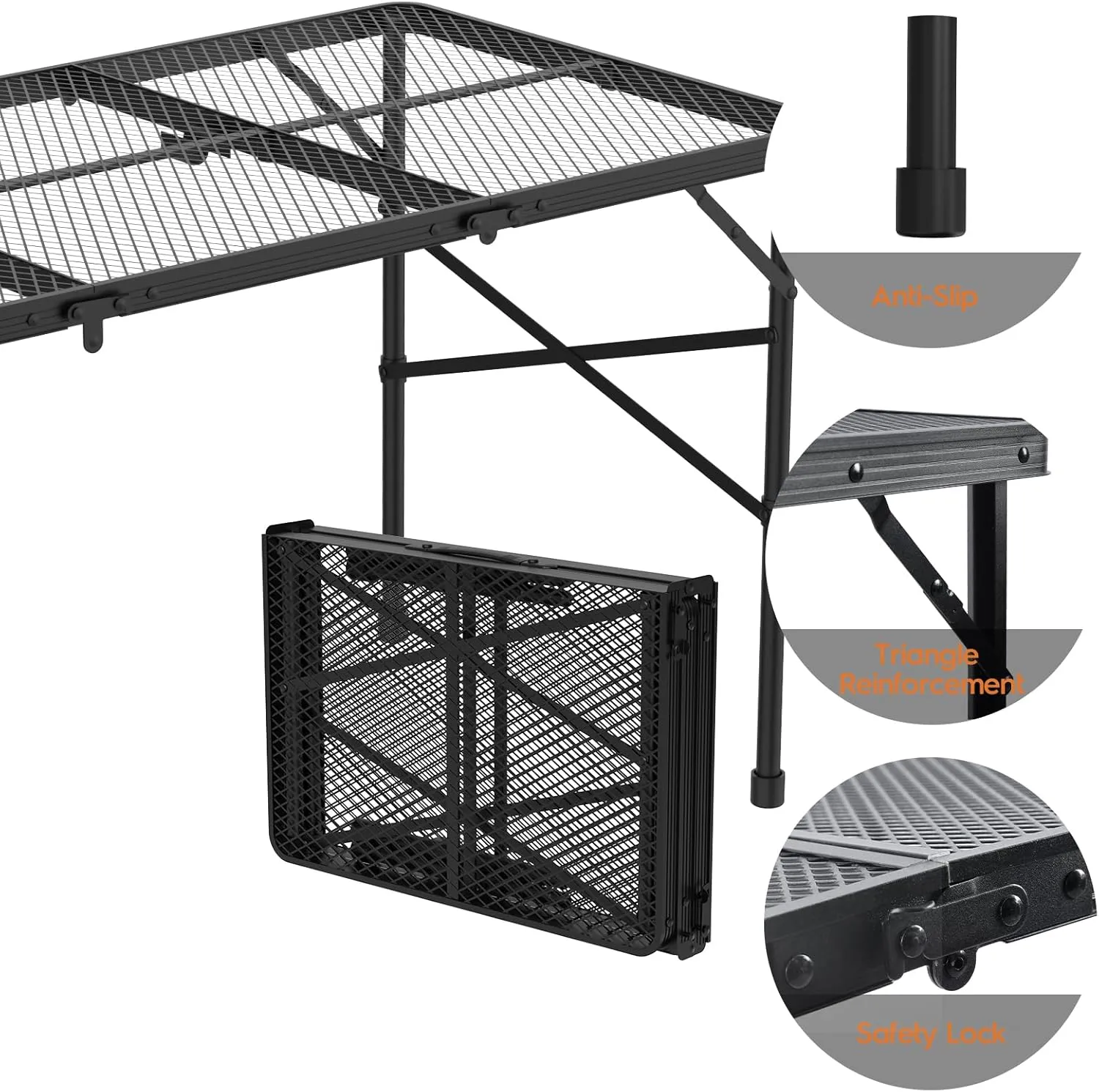 4x2 FT Folding Grill Table, Portable Camping Table for Outside, Adjustable Height Folding with Desktop & Mesh Bag, Lightweight Outdoor,Camping, Picnic, BBQ