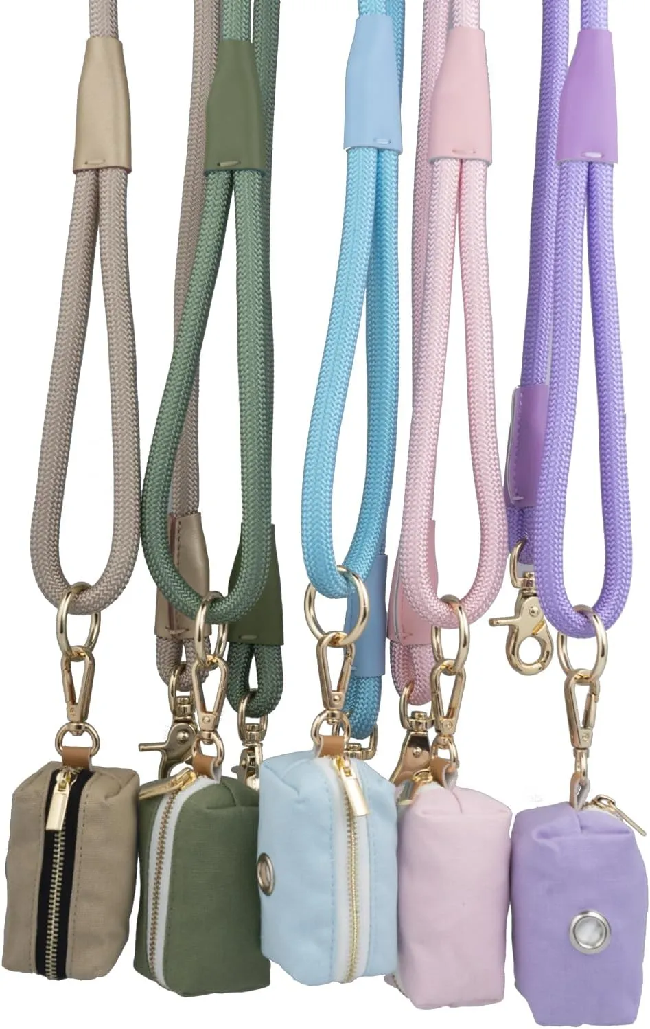 5 FT Nylon Rope Dog Leash with Poop Bag Holder, Heavy Duty Snap Dog Leash, Comfortable Handle Rope Leash for Small Puppy Medium Large Dogs (5FT * 10MM, Pink)